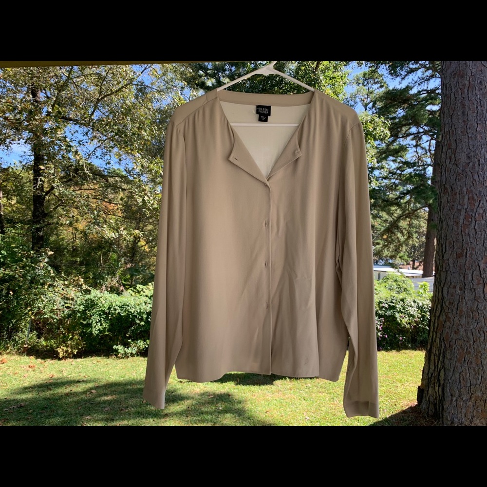 Eileen Fisher 100% silk button down shirt